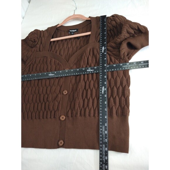 NWOT Express Sz XL Chocolate Brown Short Sleeve Button Up Sweater Puffy Quilted - Picture 4 of 10